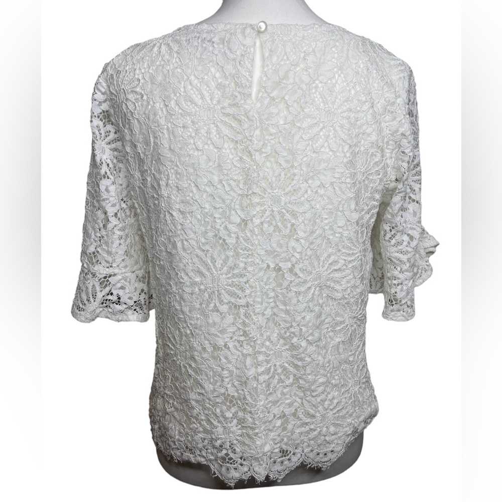 NANETTE LEPORE:Shirt/Top 3/4 Bell-Sleeve, White Lace Blouse; Size Medium - Picture 2 of 5
